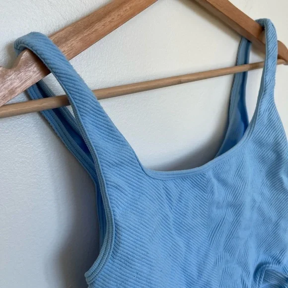 Zara Cropped Tank Top Ruffle Trim Ribbed Blue - Picture 4 of 6